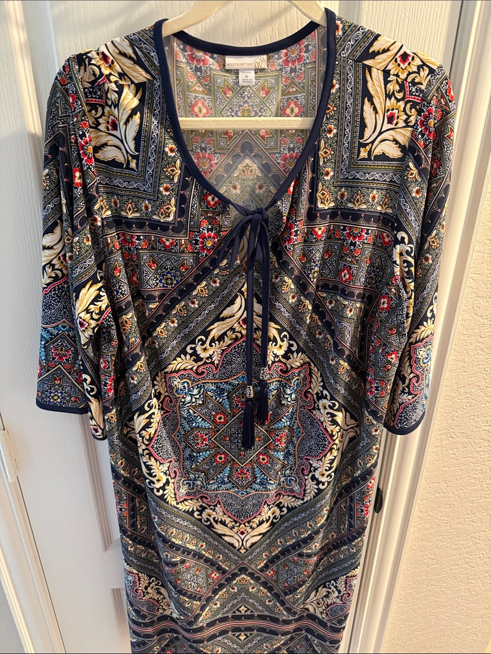 Westport Navy Multicolor Paisley Tie-Front Tunic Dress